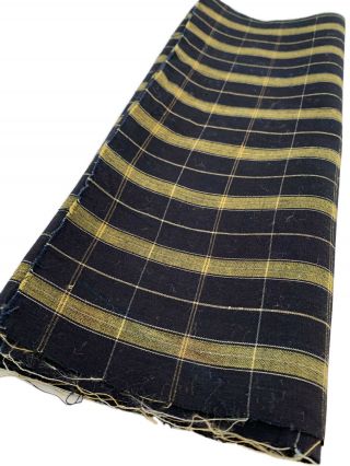 Japanese Vintage Plaid Cotton Cloth/ Textile Dark Blue X Mustard 45.  3 " X 13.  8 "