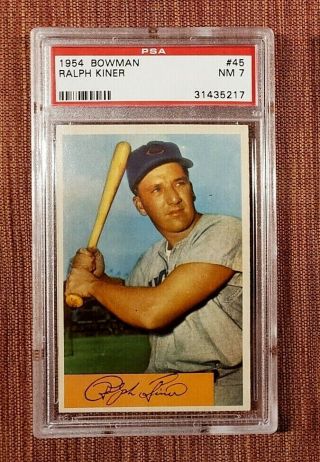 1954 Bowman 45 Ralph Kiner Chicago Cubs Vintage Baseball Card Psa 7 Nm