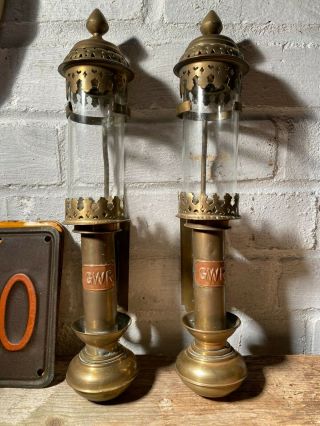 A Antique Brass G W R Carriage Candle Sconces