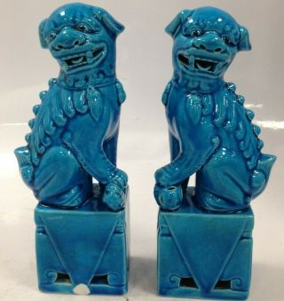 Vintage Chinese Turquoise Blue Porcelain Blue Foo Fu Dogs Guardian Lion 117