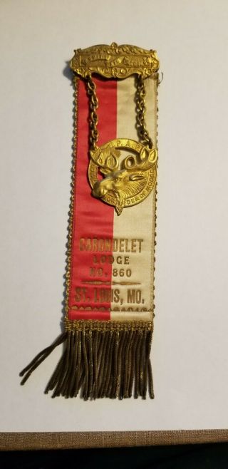 Antique Loom Loyal Order Of Moose Lodge Ribbon Badge,  Carondelet Missouri