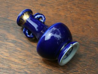 Antique Chinese Porcelain Cobalt Blue Bud Vase with Gold Leaf Trim 3