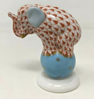 Vtg Herend Hand Painted Porcelain Fishnet Circus Elephant On Ball Figurine Md21