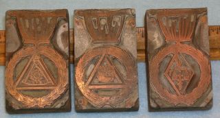 Antique Masonic Jewel Badges 3 Copper Printing Blocks Mc Lilley G114