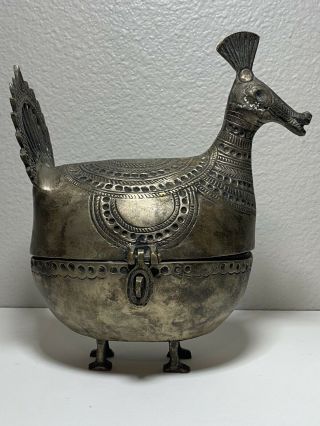 Dhokra Peacock Hinged Betel Nut Box Indo Islamic Asian India Antique