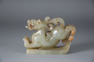 Chinese Antique Qing Dynasty 100 Natural Hetian Jade Hand - Carved Dragon Statues