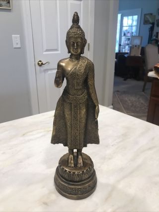 Antique Bronze ?thai Standing Ayutthaya ? Buddha Statue 13” Tall