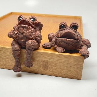 Vintage 1999 Toad Hollow Toad Shelf Sitters Set Of 2 With Glass Eyes