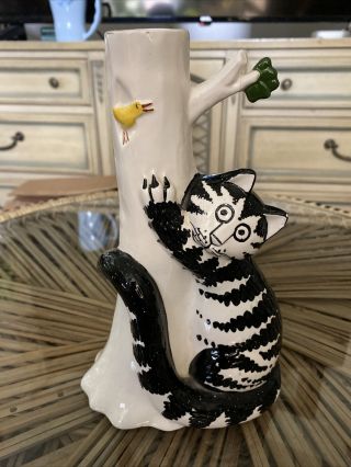 B Kliban Sigma Tastesetter Black White Cat Candle Holder Vintage Artist Signed