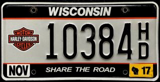 2016 Wisconsin Harley Davidson Share The Road Special License Plate