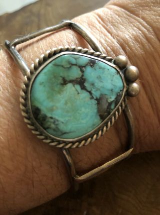 Vintage Sterling Silver & Turquoise Cuff Bracelet Native American Signed P O