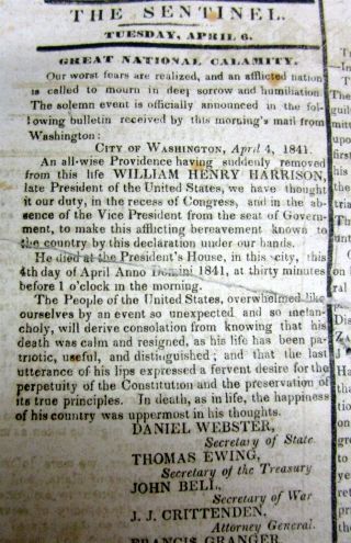 2 1841 Newspapers Death Of President William Henry Harrison Whig Political Party