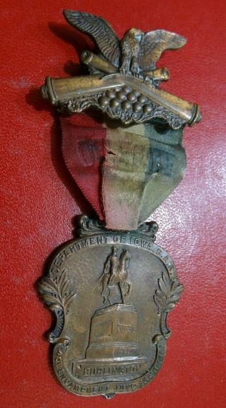 1914 Iowa Gar Encampment Delegate Pinback Ribbon Medal Burlington Civil War