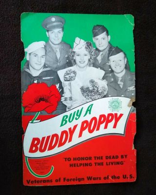 Buddy Poppy 1944 Vintage Vfw Alexis Smith Adv Sign Veterans Of Foreign Wars