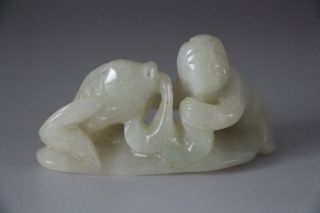Antique Chinese Qing Dynasty 100 Natural Hetian Jade Hand - Carved Statues