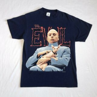 Vintage Dr Evil Austin Powers Mr Bigglesworth Blue T - Shirt Mens Medium 1999