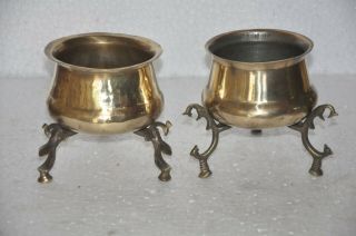 2 Pc Old Brass Handcrafted Unique Shape Water Pot With Peacock Crafted Legs