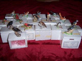 Garden Bird Miniatures,  Porcelain Bird Figurine Set With Display,  16 Birds