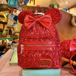 Hong Kong Disneyland Park & Loungefly Minnie Mouse Red Sequined Mini Backpack