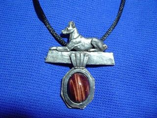 Basenji On Tiger Eye Necklace 40q2 Pewter Sighthound Dog Jewelry Hound 40q1