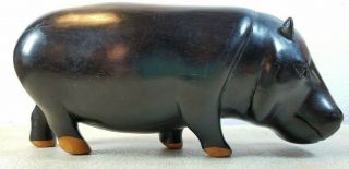 Vintage Hippo Figure Carved Two Tone Ironwood Hippopotamus 4 " Tall 9 " Long