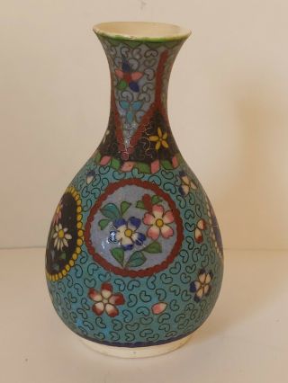 Japanese Meiji Period Totai Shippo Cloisonne Porcelain Vase Multi Colored Floral