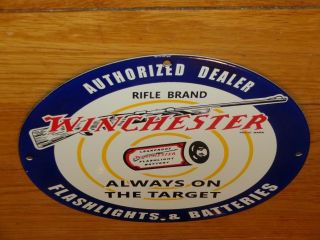 Vintage Winchester Rifle Flashlight Battery 11 3/4 " Porcelain Metal Gas Oil Sign
