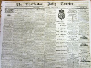 Rare 1860 Charleston SOUTH CAROLINA newspaper w NAMED SLAVES AD on FP 2