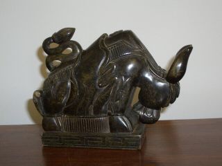 An Unusual Chinese Green Soapstone Figure Of A Bull,  Mark To Base,  19th/20th C.