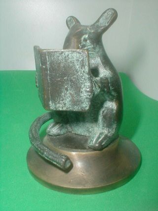 Maitland Smith Vintage 1980s Bronzed Sculpture Mouse Reading Book Sculpture