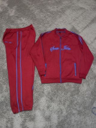 Vtg Sean John 2pc Track Sweatsuit Red & Blue Spellout Fleece Men’s Size 4xl