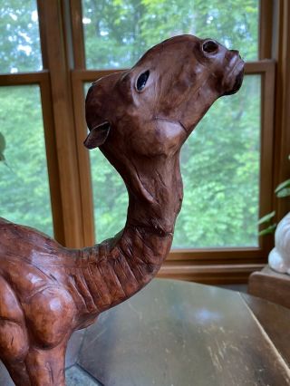 Vintage Large Camel Packed Egypt Brown Leather Wrapped Statue Figurine 15” Tall 3