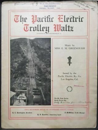 Pacific Electric Trolley Waltz Vintage 1906 Sheet Music Los Angeles Railway Co.