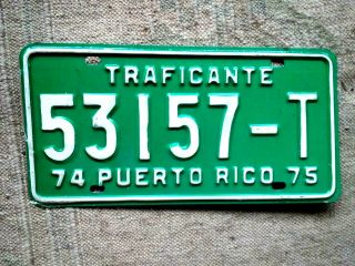 Puerto Rico License Plate Tag: 1974 - 1975 Traficante Dealer Exccond - Low