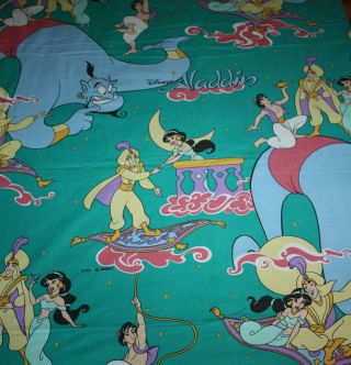 Vintage Disney Cti Aladdin Genie Flat Bed Sheet,  Pillowcase Green