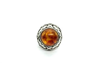 Vintage 1960’s Hippie/boho Style Sterling Silver Honey Amber Ring Size – K