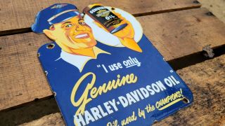 Old Vintage Harley Davison Motorcycle Motor Oil Porcelain Die Cut Sign Gas Oil