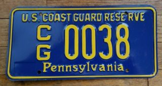 Pa Pennsylvania License Plate Us Coast Guard Reserve Cg0038