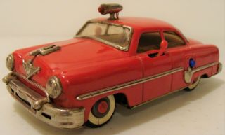 Vintage 1950s Trade M Mark Japan Tin Electromobile Battery - Op Toy Fire Chief Car
