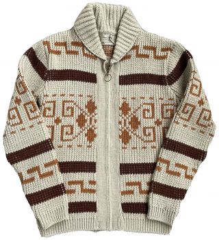 Vintage 70s Pendleton Westerly Wool Zip Sweater Cowichan Size M Lebowski