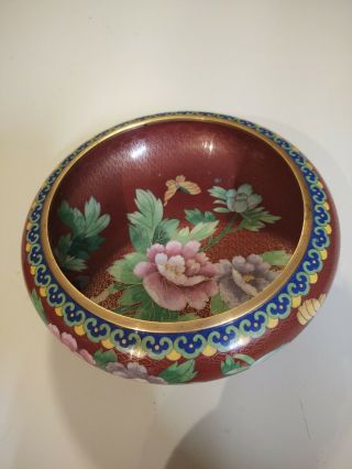 Chinese Cloisonné Shallow Bowl Dish Florals Signed Dated Ming Dynasty
