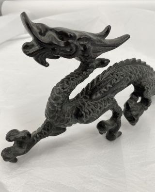 Vintage Asian Bronzed Metal Dragon Sculpture Statue Cast Iron Made In India