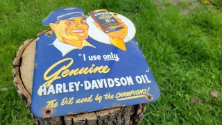 Vintage Harley Davidson Motorcycle Oil Porcelain Enamel Metal Gas Station Sign