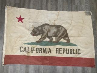 Vintage California Republic Bear State Cotton Cloth Emerson State Flag 68”x 46”