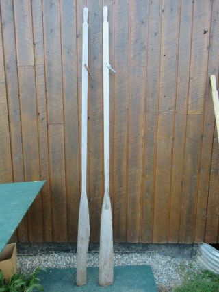 Very Interesting Old Wood Oars 96 " Long Paddles With Old Weathered Finish