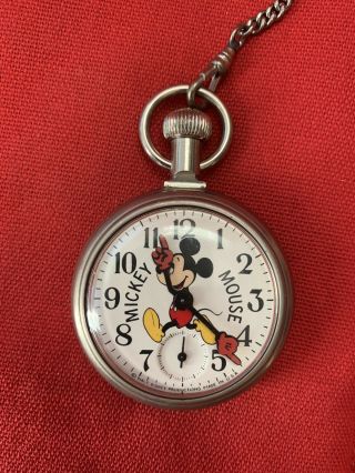 Vintage Mickey Mouse Pocket Watch Made In Usa Walt Disney Running