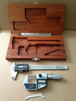 Vintage Mitutoyo Digital Caliper And Micrometer No.  293 - 705 Set With Case Japan