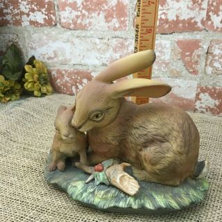Vintage Homco Bunny Rabbit Mom & Baby Figurine 1979 Masterpiece brown Porcelain 2