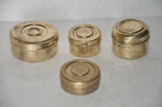 4 Pc Old Brass Handcrafted Engraved Round Shape Boxes