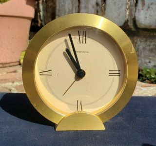 Vtg Tiffany & Co.  Brass Desk Clock 3.  5” Round Alarm Swiss Made Battery